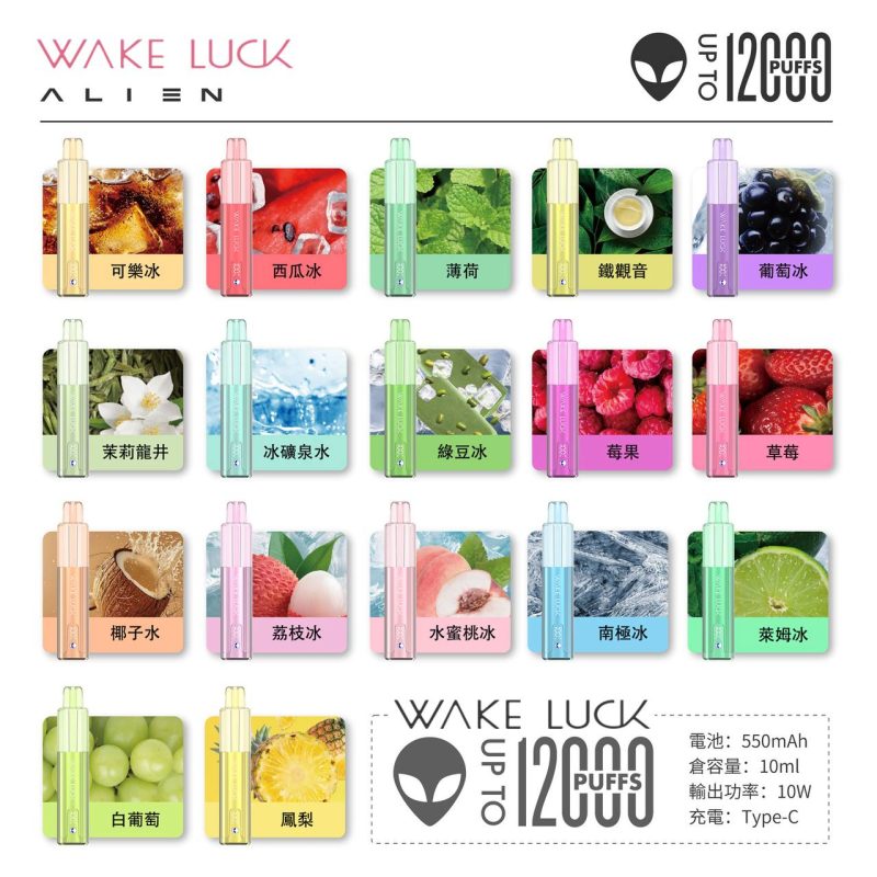 【一次性】〈超熱銷〉WAKE LUCK ALIEN 12000口 外星人 一次性 主機 3% 大容量 油倉透明 電量顯示 煙量不小 味道不賴 可充電 買十送一