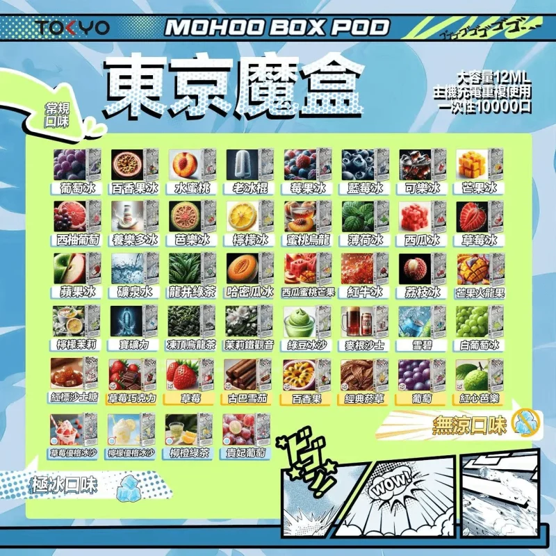 【拋棄式】TOKYO MOHOO BOX POD 東京魔盒 10000口 12ml 3% 拋棄式煙彈(一盒一入) 買三盒煙彈送主機一台